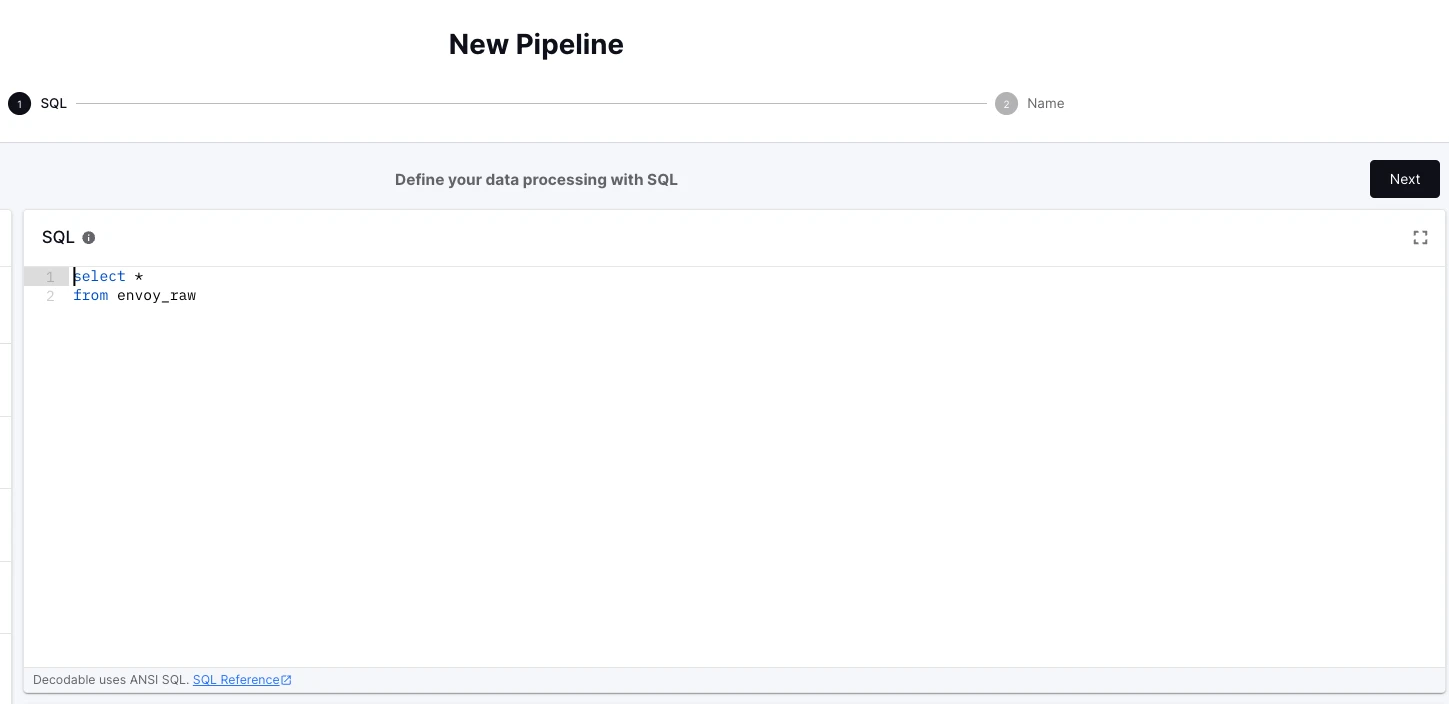 An image showing the next step in modifying a pipeline’s SQL statement. width="900"