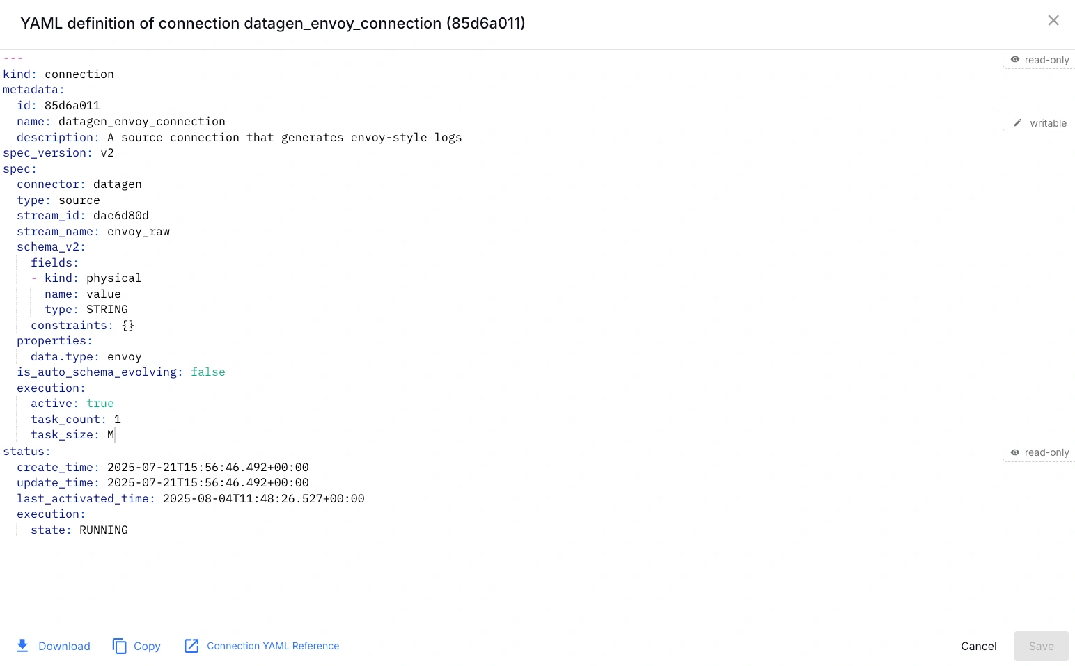 connection yaml manifest